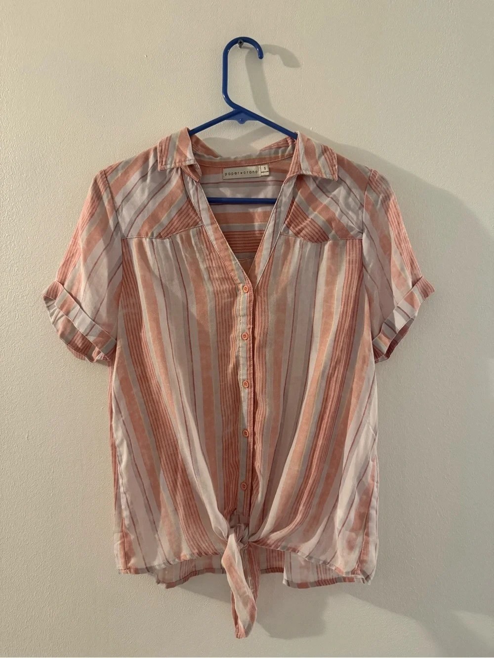 Paper Crane Coral and White Striped Tie-Front Button Shirt